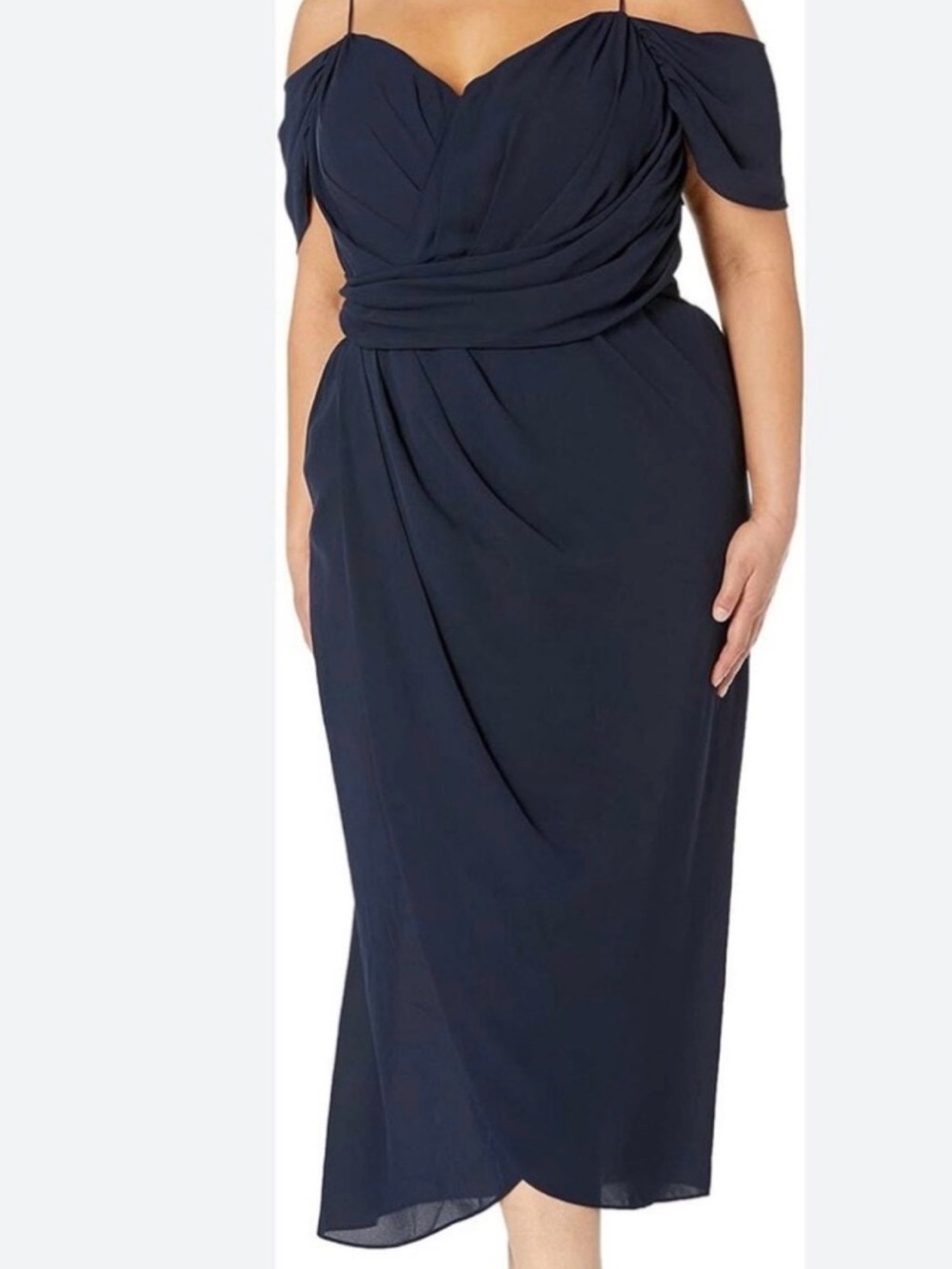 City Chic Navy One-Shoulder Draped Midi Dress